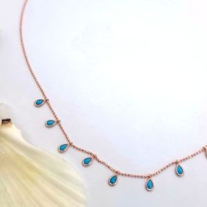 925 Sterling Silver Rose Gold Color with Blue Beads